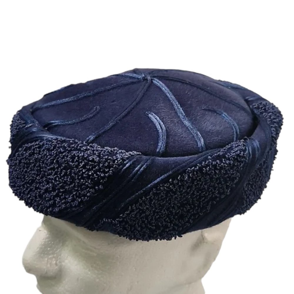 Vintage 1950s Patrice wool pillbox blue hat size 23
